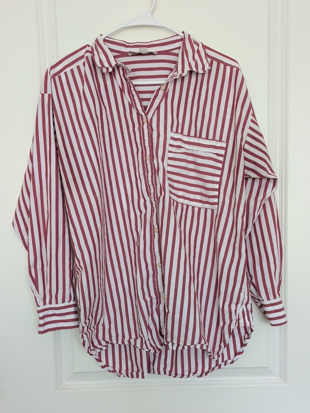 LOFT White and Red Striped Button-Down Shirt